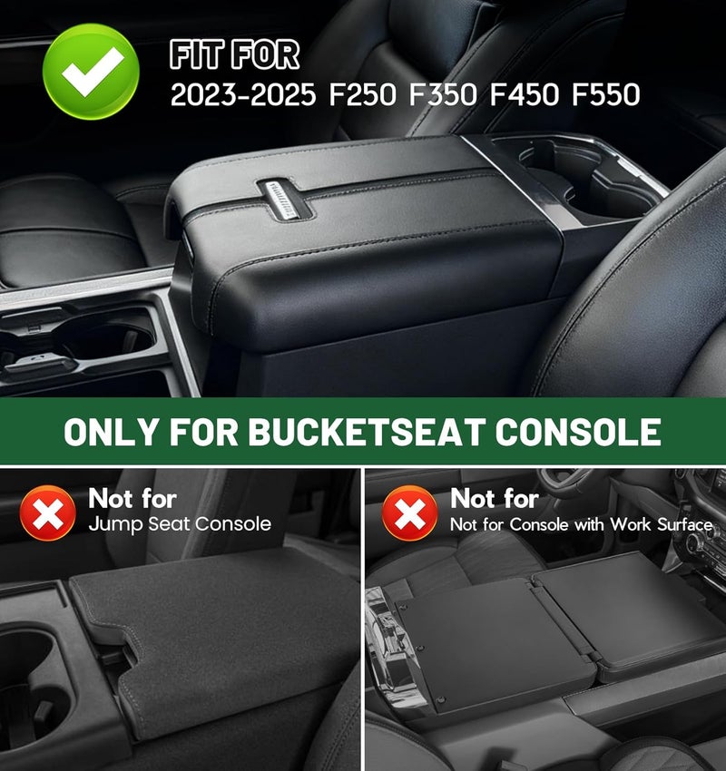 Sinvanho Center Console Cover for 2023 2024 2025 Ford F250 F350 F450 F550 Super Duty, PU Leather Armrest Box Cover, Truck Interior Accessories with Hidden Pockets (Fits Bucket Seat Console Only) - Image 2